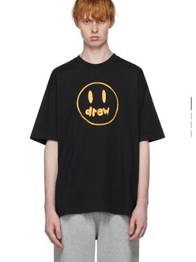 drew house Black T-Shirt with Yellow Smiley Logo